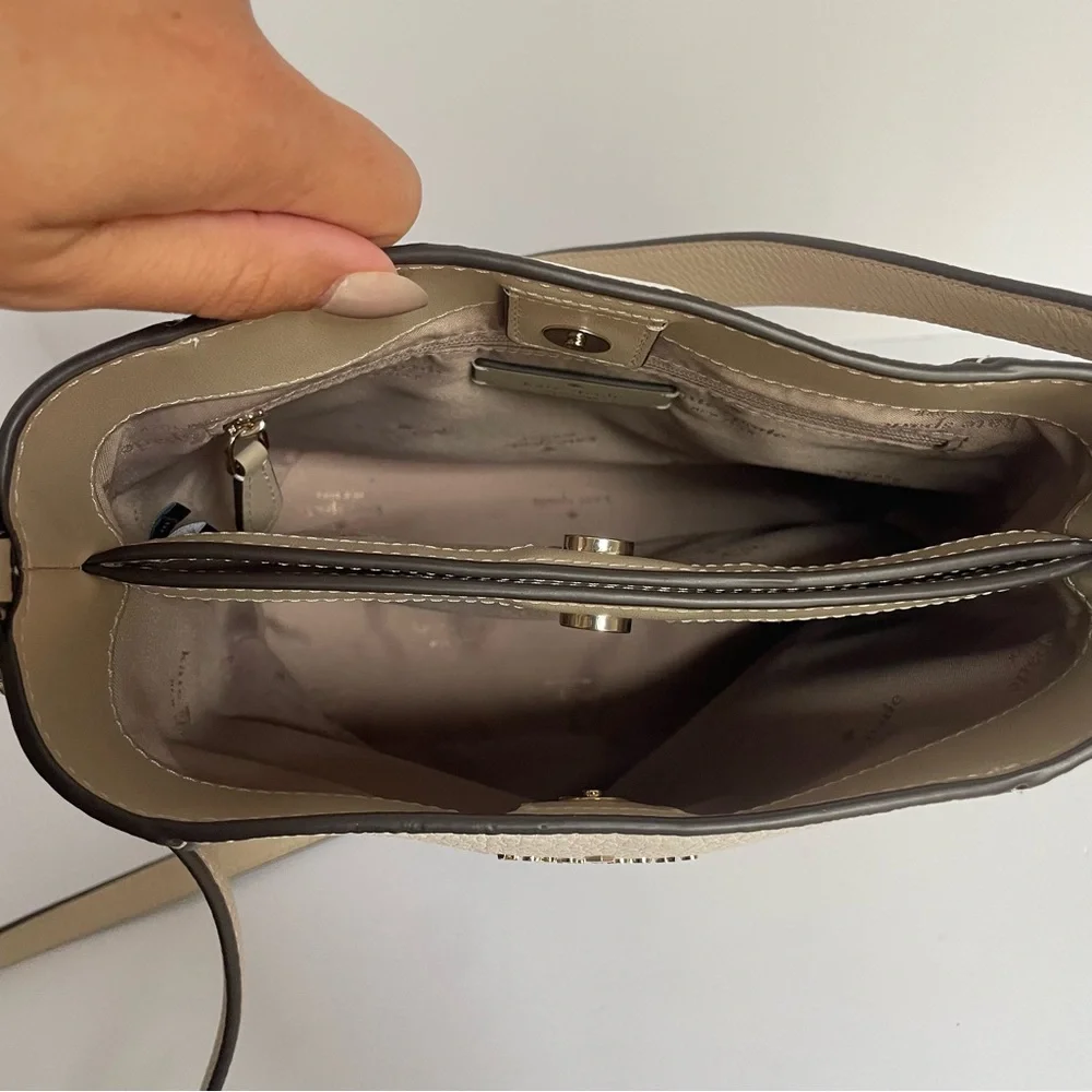 Kate Spade New York Lena Tan White Leather Colorblock Bucket Bag - Picture 11 of 13